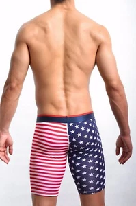New Sport Men Sexy Fashion USA Flag Printed Skinny Leggings Bottoms Lounge Short - Picture 1 of 8