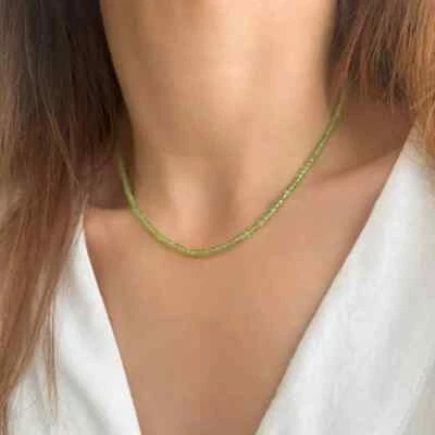 Natural Green Peridot Choker Beads Healing Reiki Delicate Minimalist Necklace - Image 1 of 4