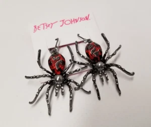 Betsey Johnson "Glampire" Red Enamel Black Widow Spider Earrings - Picture 1 of 5