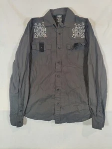 MMA Elite Shirt Men's Small Button Up Medieval Shield Embroidered 100% Cotton - Picture 1 of 7