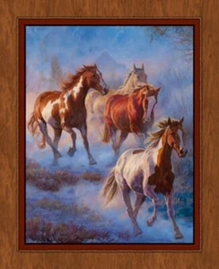 Blue Mist - Run Wild Run Caballo Edredón Top Panel Colgante de Pared Colchón Tela de Algodón - Imagen 1 de 1