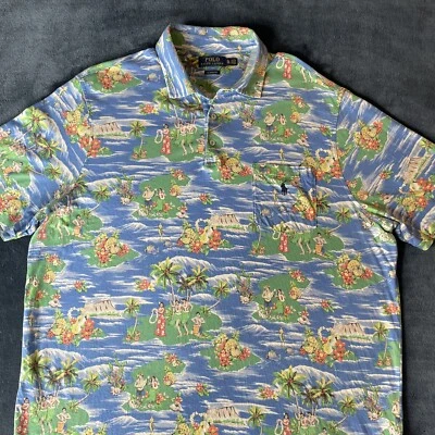 Vintage Polo Ralph Lauren Hawaiian Shirt Hula Girl All Over Print Blue Mens XL - Image 1 of 4