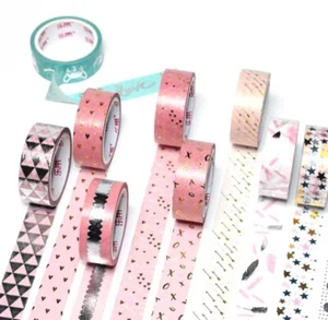 Washi Tape Pink Silver Gold folio Geometry Leaves 15mmx5m MT1598 - Picture 1 of 13