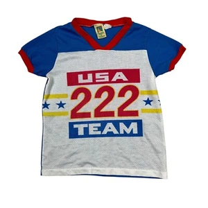 Carter’s Vintage 70s USA Team 222 V-Neck Mesh Tee T-Shirt White Blue Youth 8 - Picture 1 of 5