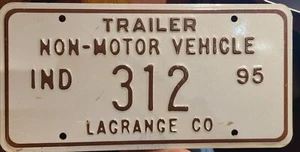 1995 Indiana License Plate Non-Motor Vehicle # 312 Lagrange County - Picture 1 of 1