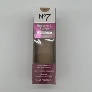 Neu mit Etikett No7 Restore & Renew Multi Action Serum Foundation LSF 20, Honig (1 Flüssigunze) - Bild 1 von 4