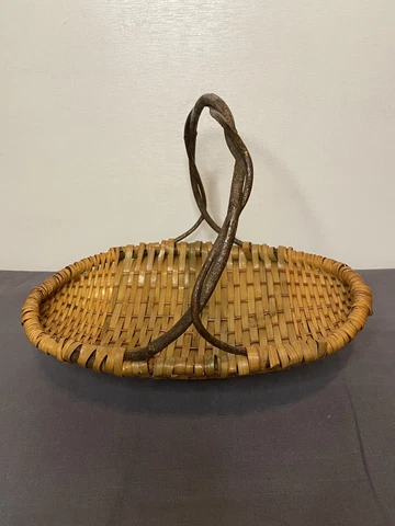 Vintage Oval Wicker Basket Natural Lacquered Twisted Twigs for Handles Cover