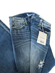 Kancan Size 11/ 29 Beth Medium Washed Jeans Distressed Flare LegHem High Rise - Picture 1 of 4