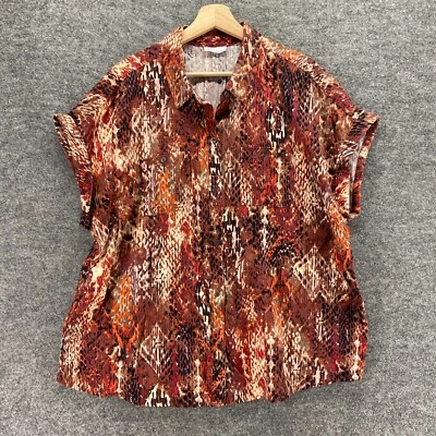 Camisa Westbound Mujer M Mediana Marrón Geométrica Cuello Abotonado Manga Corta Foto 1 de 4