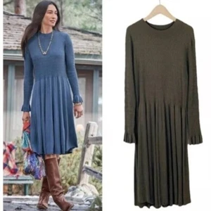 SUNDANCE (XXL) Nature's Hue Smocked Knit Long Sleeve Dress Olive Green - Picture 1 of 7