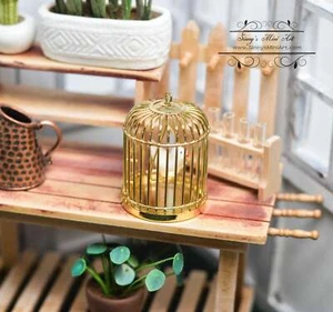 1: 12 Dollhouse Miniature Brass Bird Cage with Bird/Miniature Pet AZ D4751B - Picture 1 of 2