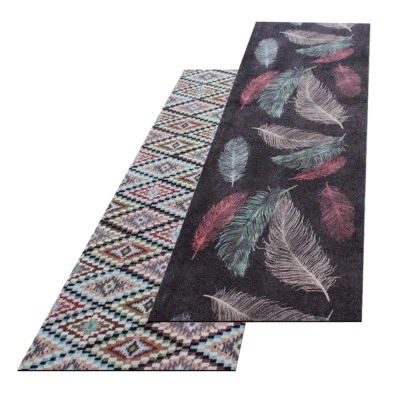 Teppichläufer Teppich Läufer Wunschmaß Anti-Rutsch Ethno + Federn Teppich Brücke - Bild 1 von 3