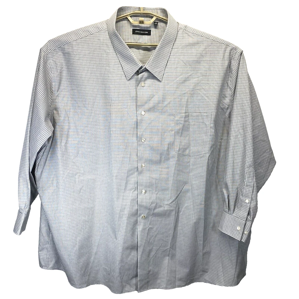 Jones New York Men's Dress Shirt 22 34-35 Non-Iron Regular Fit Gray/White Check - Image 1 of 4