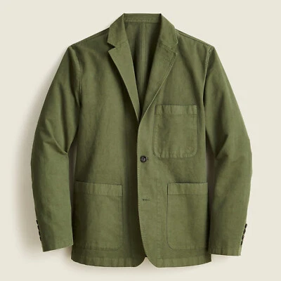 NWT J Crew Chore Blazer Cotton-Linen Chino Suit Jacket, Hillside Olive Green 38R - Image 1 of 4