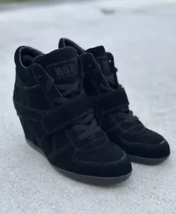 ASH Hidden Wedge Sneakers Black Suede Leather Shoes Bootie Bowie US6 EU36 ($198) - Picture 1 of 22