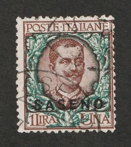 1923 Italy - Offices Abroad - Saseno Sc# 8 - 1 Lire, Royalty. Used Cv$82.50 - Picture 1 of 1
