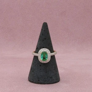 Anillo halo diamantes turmalina azul verde oro amarillo 18k sloane street talla 6,5 - Imagen 1 de 3