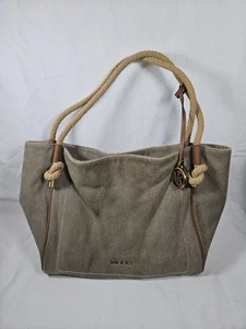 Michael Kors Isla Tan Brown Canvas Coastal Shoulder Tote Bag Rope Handles - Picture 1 of 21