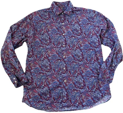 Austin Reed Button Up Shirt Colorful Paisley Print Business Casual Red Blue L - Image 1 of 4