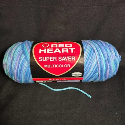 Red Heart Super Saver Yarn 海洋蓝色多色精纺重量 4 中号 6 盎司 — 第 1/4 张图片