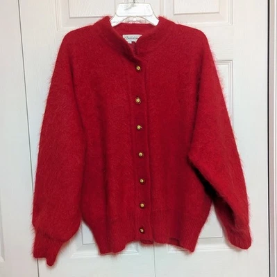 Cárdigan Suéter Belldini Vintage Mujer Talla Pequeña Rojo Mezcla Angora Manga Larga Foto 1 de 4