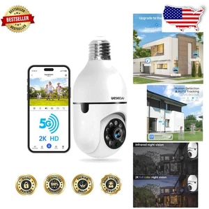 Alexa Compatible Bulb Camera 2K, Dual-Band WiFi, Two-Way Talk, Outdoor - Picture 1 of 11