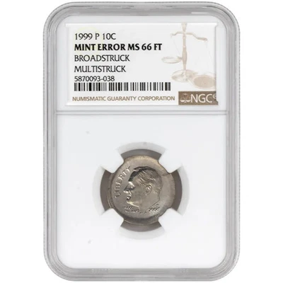Moneda de diez centavos P Roosevelt Broadstruck 1999 NGC MS 66 FT Foto 1 de 4