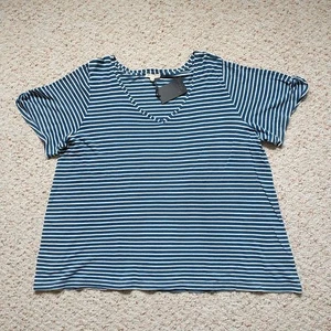 Jane + Delancey Top T Shirt Womens 3X Blue White Striped Short Sleeve VNeck New - Picture 1 of 7