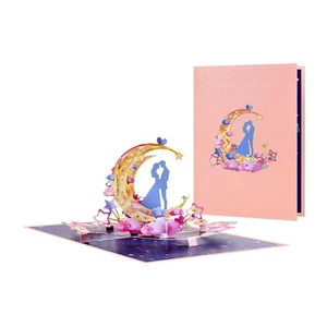 Foldable Standing Valentines Card 3D Couple Moons Design Recyclable Materials - Picture 1 of 8