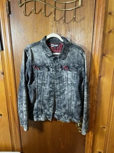Social Collusion Black Tie Dye Denim Jacket Punk Jeans Large Red Size Medium - Picture 1 of 14