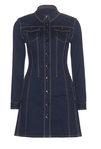 Abito da camicia jeans BURBERRY BRIT blu pippilt maniche lunghe in denim taglia 4 US