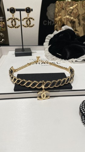 ?CHANEL Collana Vintage Oro Nero Spirale Pelle CCS Materiale Ottone 24C