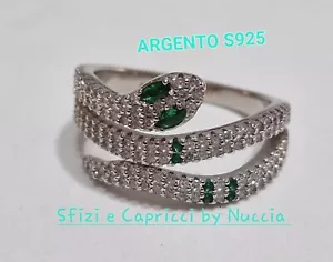 Anello fascia Serpente donna ARGENTO S925 con zirconi occhi verdi misura 18 - Foto 1 di 7