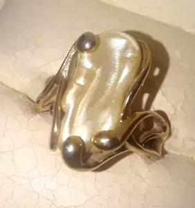 VNTG Estate 18K HGF Yellow Gold LRG So Seas Luxe Natural Pearl Ladies Ring◇7.5 - Picture 1 of 13