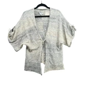 Adam Lippes Sweater Womens Size Medium Gray Beige Mohair Blend Tie Front Kimono - Picture 1 of 11