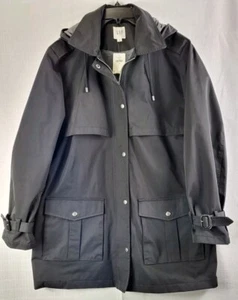 NWT Gap Black Rain Coat Jacket Women's Size XL Water Resistant Hooded - Picture 1 of 10
