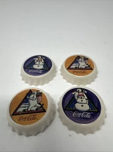 Vintage Coca-Cola Polar Bears Bottle Cap Shaped Magnet 1996 Set Of 4 - Picture 1 of 11