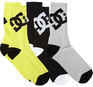 DC Shoes Apparel Big Boys' Lifted By 3 Pack Crew Yellow Black White Socks 6-8.5