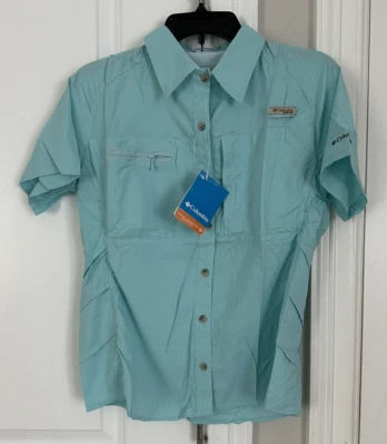 Columbia PFG Button Up Shirt Youth Boys Size M Vented Omni Shade, Teal, NEW NWT - Image 1 of 4