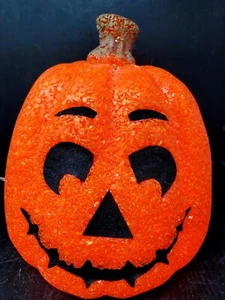 Vintage Light Up Pumpkin 9 1/2" Halloween Jack O Lantern Melted Plastic Popcorn  - Picture 1 of 11