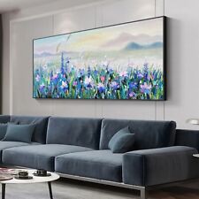 Abstract Blue Flower Floral Landscape Oil Painting on Canvas Larg Hand Painted