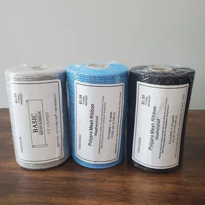 Lot Of 3 Blue & Black Polypro Weatherproof Mesh Ribbon Gray Regular 5.5”x10yds - Picture 1 of 5