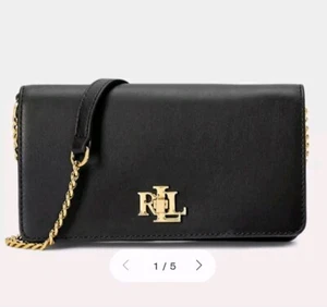 Bandolera Ralph Lauren Turn Lock Funda Técnica de Cuero Negra, Talla 3.5x7x1.5", Nueva - Imagen 1 de 15