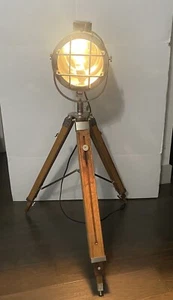 Vintage Wooden Nautical Tripod Floor Lamp Stand Adjustable Height - Picture 1 of 12