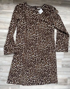 J. Crew Gepard Druck langarm Aline Kleid Größe 4 Polyester Rundhalsausschnitt - Bild 1 von 6