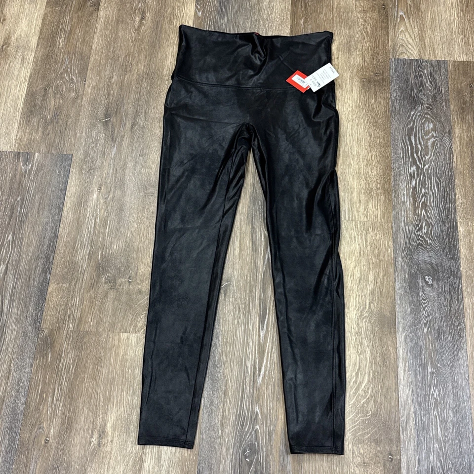 Spanx Faux Leather Leggings Womens 1X Tall Black Contour Waist Band Moto 2437T