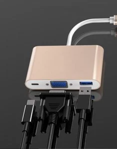 3-in-1Type-C to USB 3.0 VGA PD Data Hub Video Converter Adapter for Phone Tablet - Picture 1 of 9