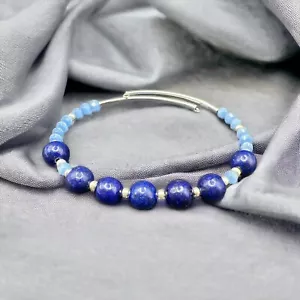 Handmade casual, Lapis Lazuli with glass & silver beads on memory wire bracelet - Picture 1 of 4