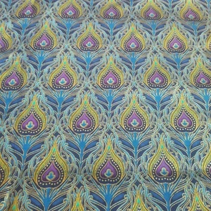 Peacock Feathers Metallic 100% Cotton Fabric 3 yards piece DD1 - Picture 1 of 6