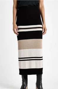 NWT Splendid Georgie Rib Stripe Skirt in Black Multi Tan Ivory XL - Picture 1 of 5